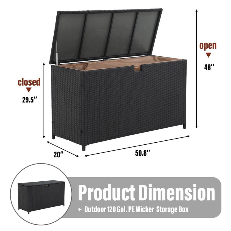 Outdoor 120 Gallons PE Wicker Storage Box