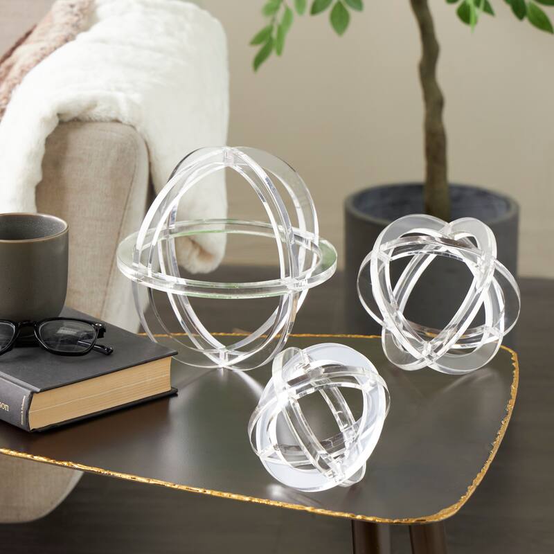 Clear Acrylic Plastic Delicate Geometric Decorative Sculpture (Set of 3) - Clear
