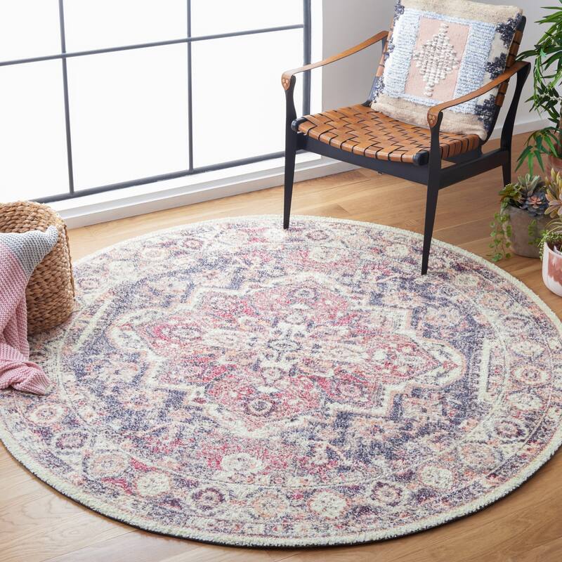 SAFAVIEH Handmade Classic Vintage Shere Transitional Polyester Rug - 6' Round - Red/Blue