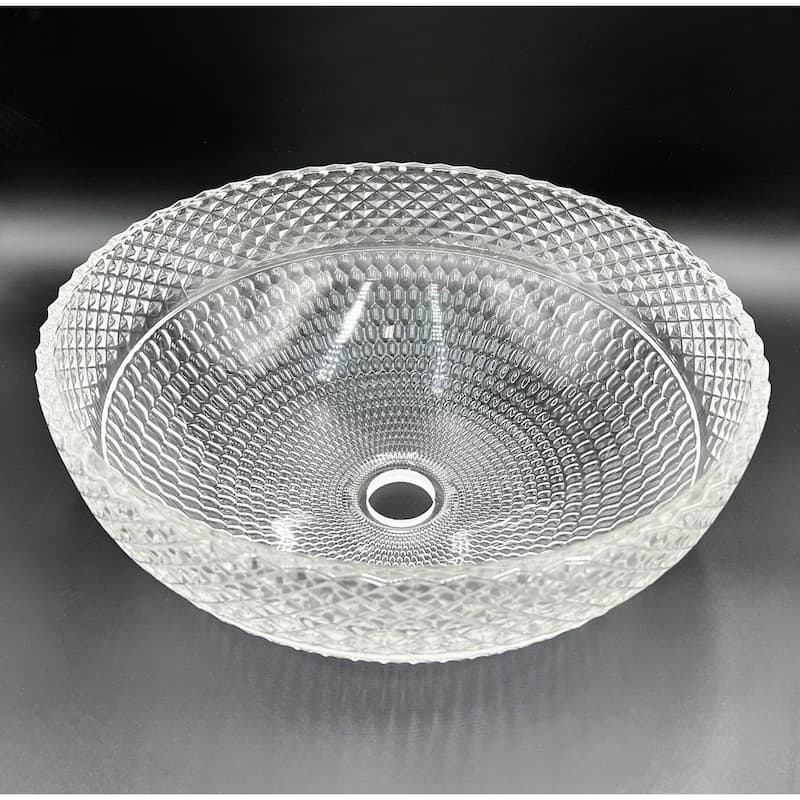 Jewel 16" Round Decorative Crystal Vessel Sinks With White Base