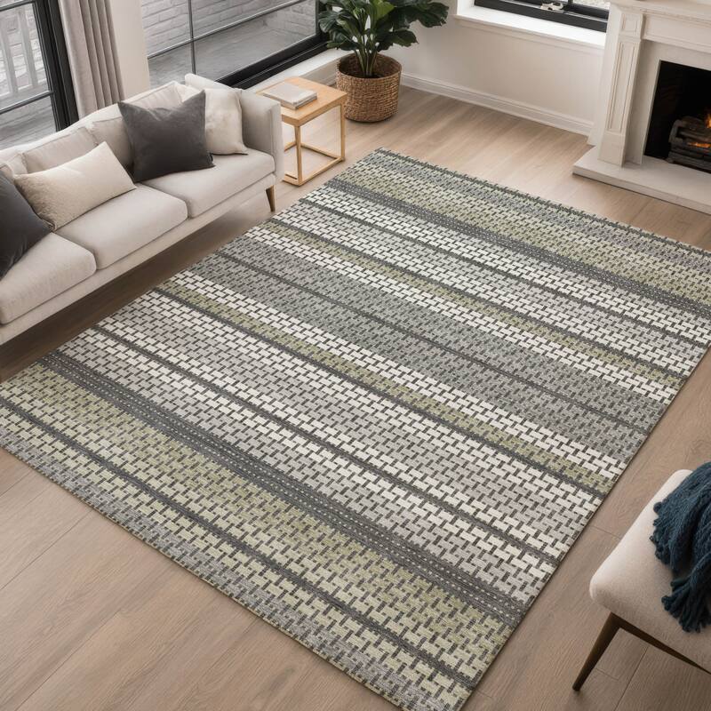 Machine Washable Indoor/ Outdoor Boho Stripe Chantille Rug