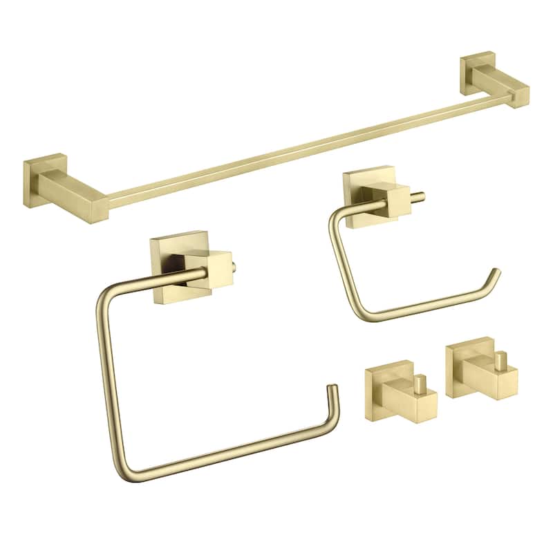 Cube 5-Piece Bathroom Hardware Set - Brushed Gold