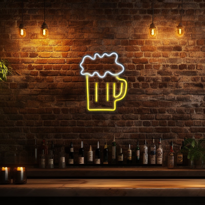 LED Beer Mug Neon Lighted Wall Art - 13"