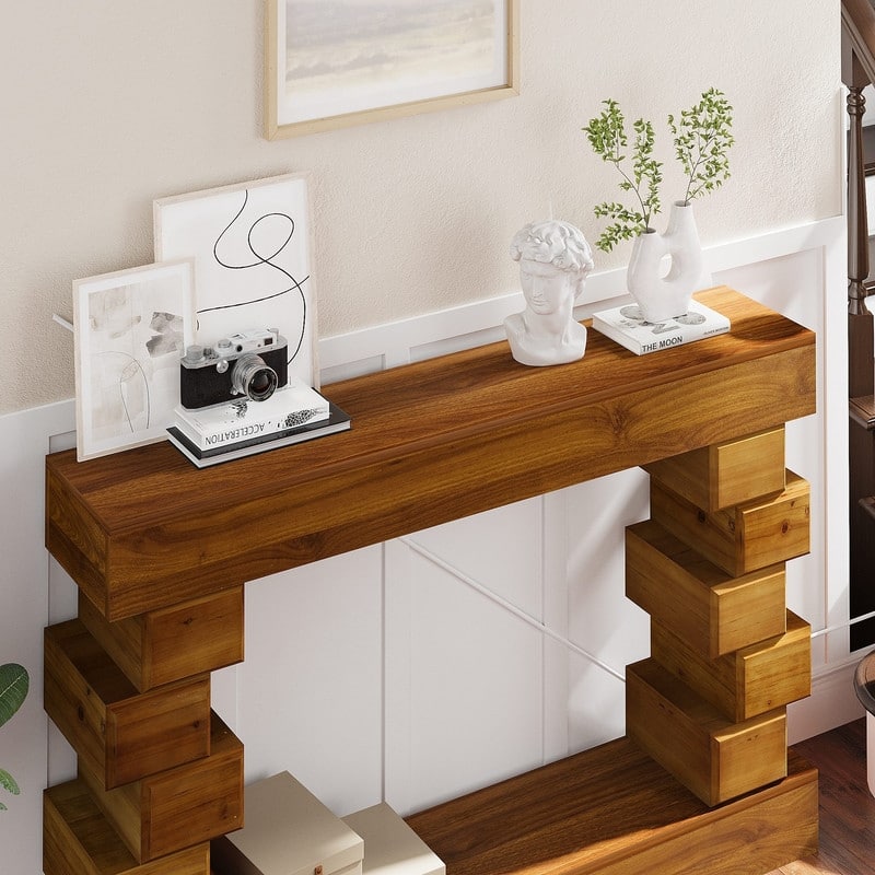Mid-Century Modern 47.24" Wood Console Table with Natural Finish for Modern Home Decor