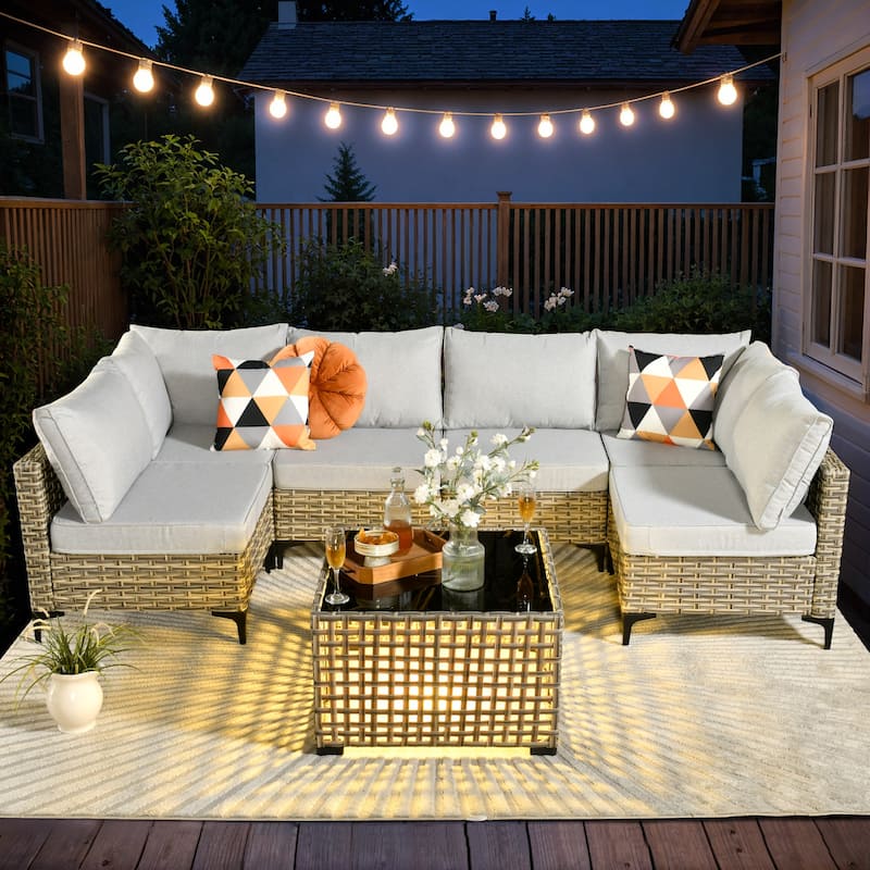HOOOWOOO 7-piece Rattan Patio Furniture Sectional Set - Grey