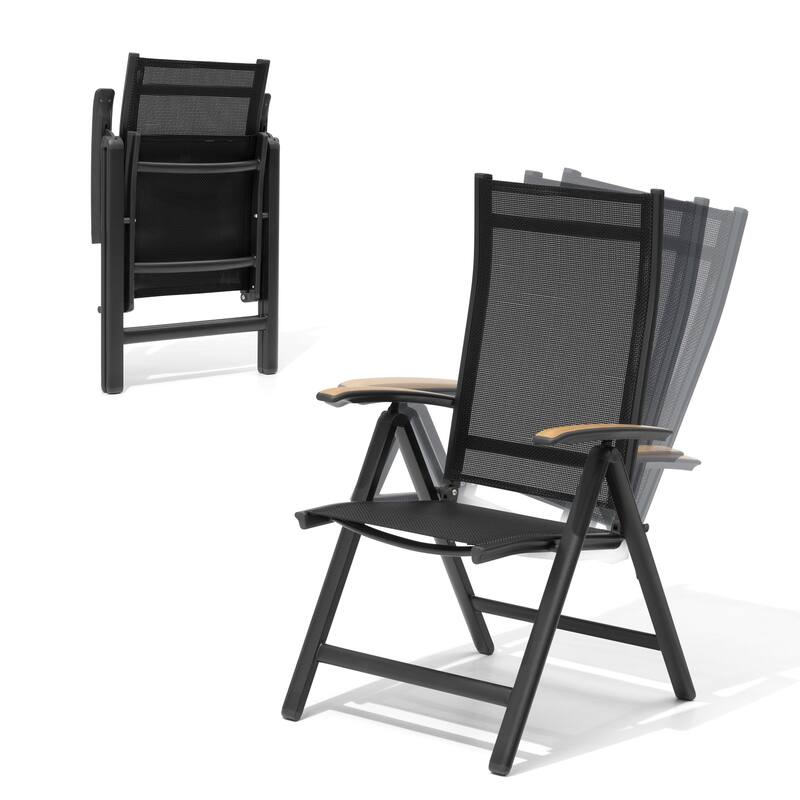 Pellebant Patio Folding Chairs Camping Deck Garden Aluminum Dining Chair - 23.6 in W * 16.9 in D * 42.1 in H - Black - 2PCS