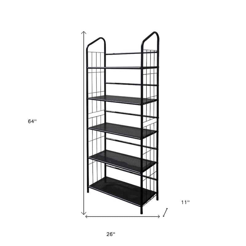 Contemporary Design Space-Saving Black Metal Vertical Bookcase for Garage Living Room or Bedroom