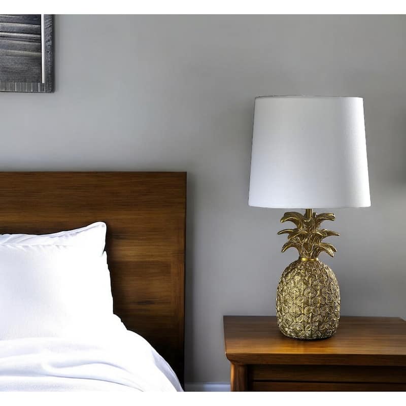 White Pineapple Resin Table Lamp with Fabric Empire Shade - 8.75” x 8.75” x 17” (D x W x H)
