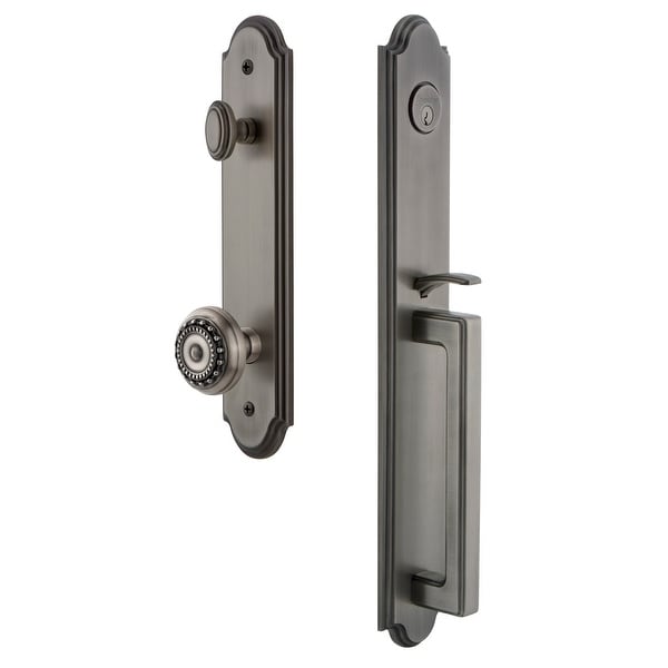 Grandeur ARCDGRPAR_ESETD_NA Arc Solid Brass Rose Dummy Full Plate "D" Grip Handleset with Parthenon Knob