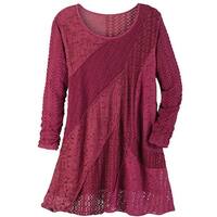 Catalog Classics Women's Merlot Lace Menagerie Tunic Top - Red Long Sleeve Shirt
