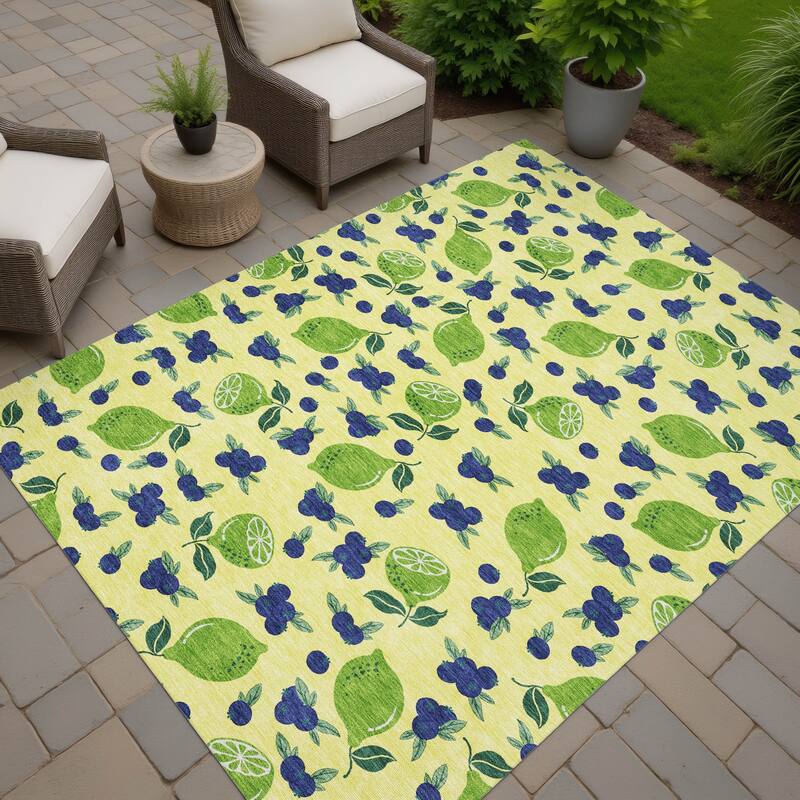 Machine Washable Indoor/ Outdoor Citrus Berry Chantille Rug - Yellow - 3' x 5'