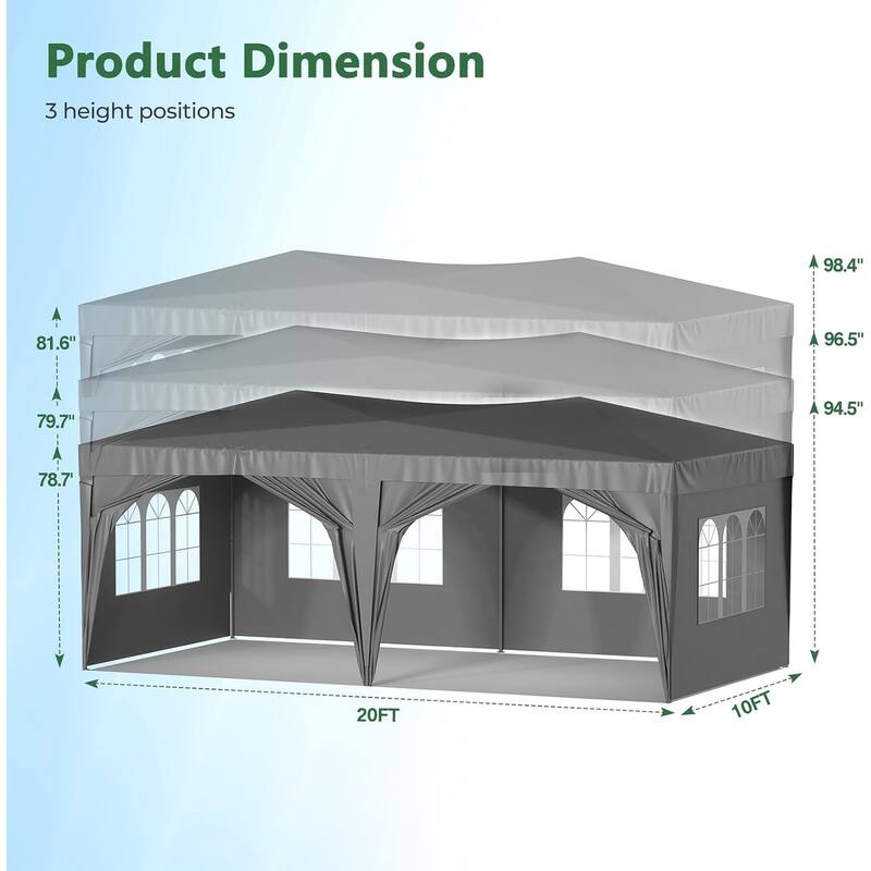 10 x 20 Pop Up Canopy Tent with 6 Sidewalls, Portable Party Canopy with 6 Weight Bag