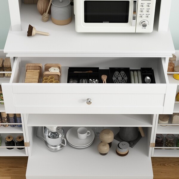 Timechee Long Standing Kitchen Cabinet with Large Open Space for Microwave 30 W x 69.3 H White