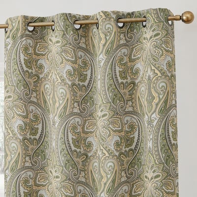 HLC.me Paris Paisley Print Light Reducing Filtering Grommet Window Curtain Panels - Set of 2