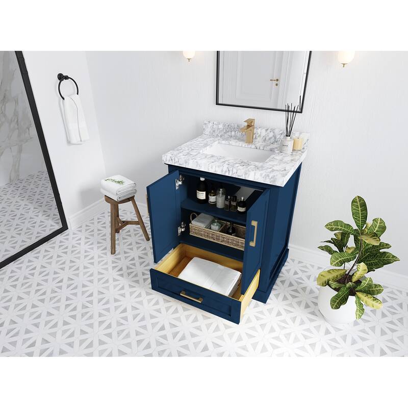 Willow Collection 30 in W x 22 in D x 36 in H Reeded Boston Single Bowl Sink Bathroom Vanity with Quartz or Marble Countertop
