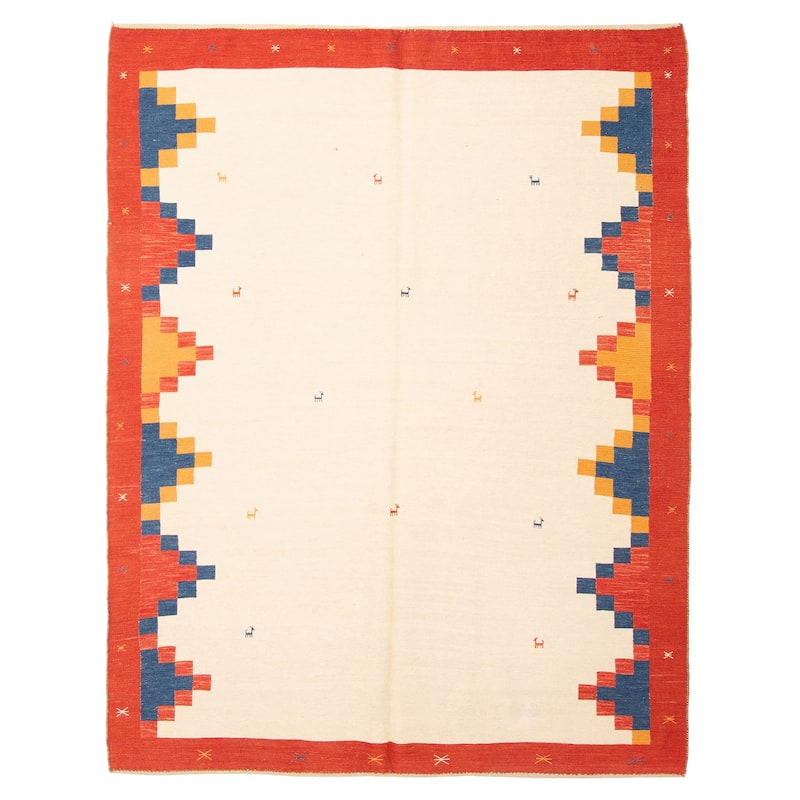 ECARPETGALLERY Flat-Weave Kashkuli Cream Wool Tapestry Kilim - 5'9 x 7'5 - Cream - 5'9 x 7'5