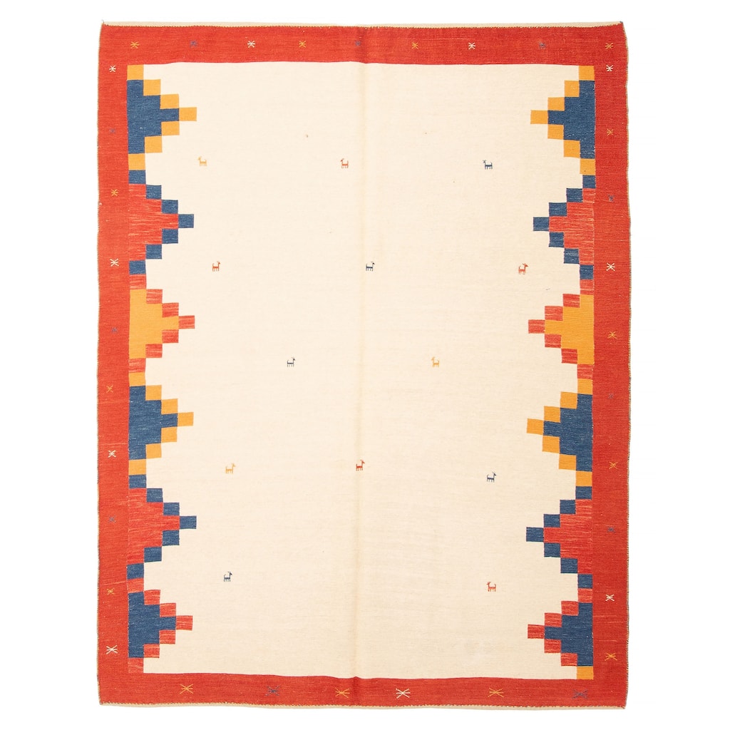 ECARPETGALLERY Flat-Weave Kashkuli Cream Wool Tapestry Kilim - 5'9 x 7'5