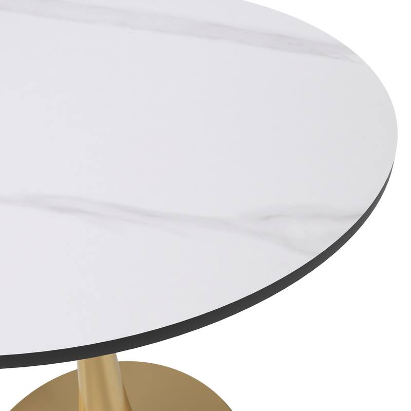 Bristol 27" Round Dining Table Sintered Stone Top & Gold Finish Stainless Steel Pedestal Base for Kitchen and Dining Room