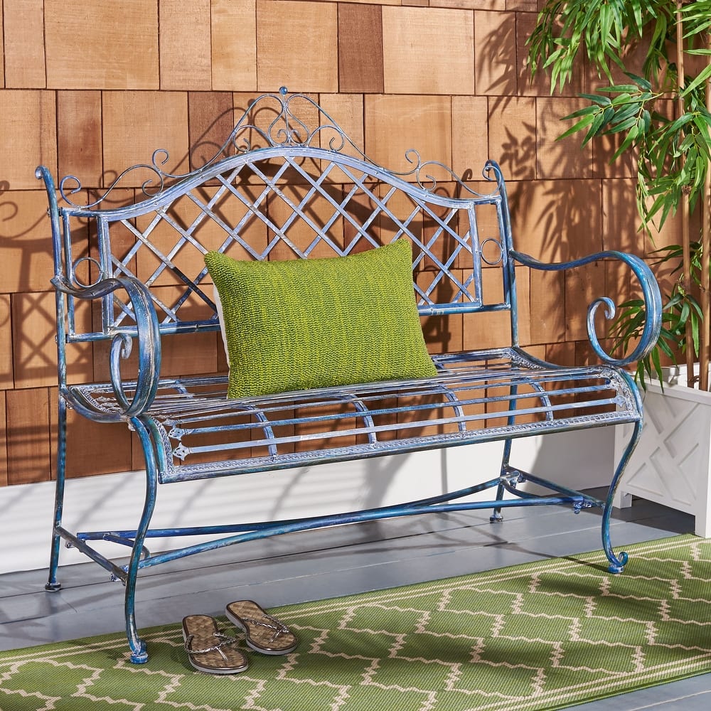 SAFAVIEH Outdoor Tinela Wrought Iron 46-inch Garden Bench - 45.8" W x 20" L x 40" H - 46Wx20Dx40H