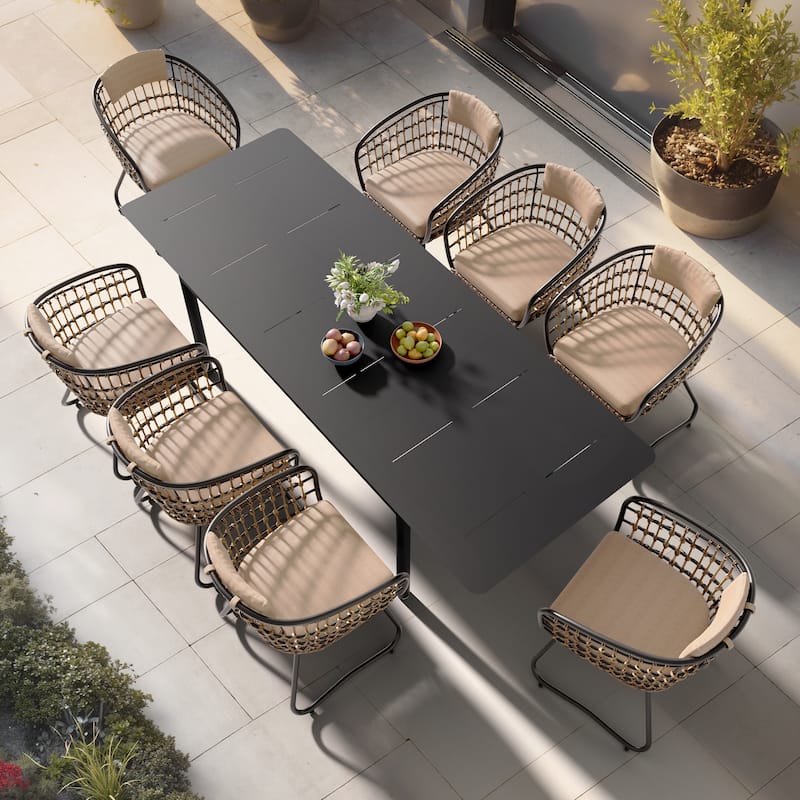 7/9PC Outdoor Aluminum Expandable Patio Dining Sets Extension Table with Rattan Chair