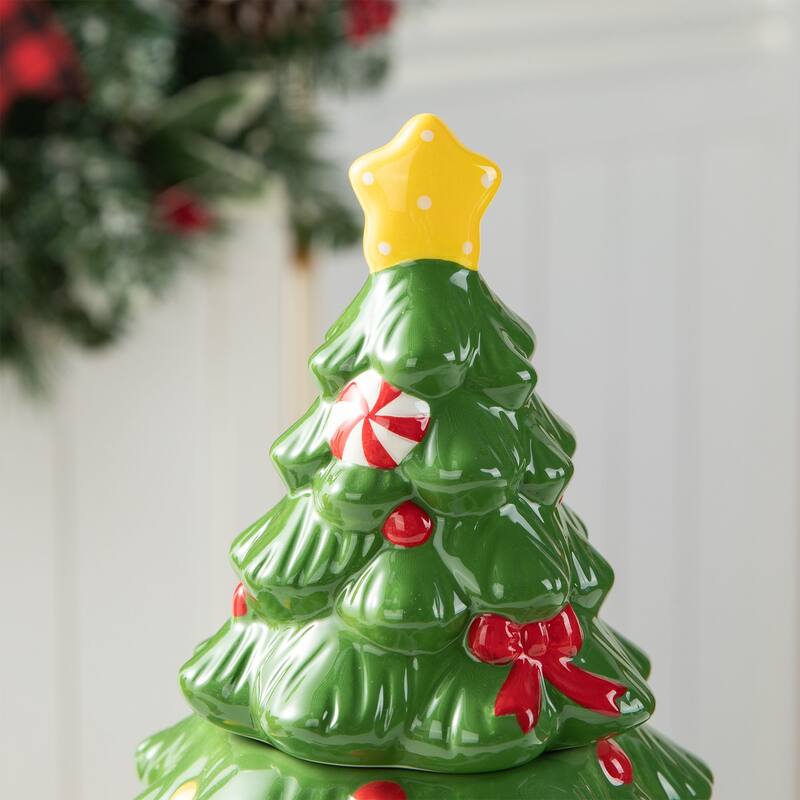 Glitzhome 3 Piece Dolomite Christmas Nutcracker or Tree Cookie Jar Set