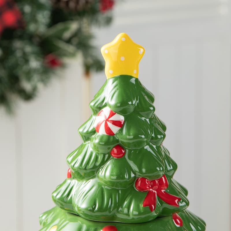 Glitzhome 3 Piece Dolomite Christmas Tree Cookie Jar Set