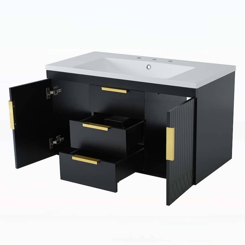 Wall Mounted Bathroom Storage Cabinet with 2 Drawers,with Top Sink