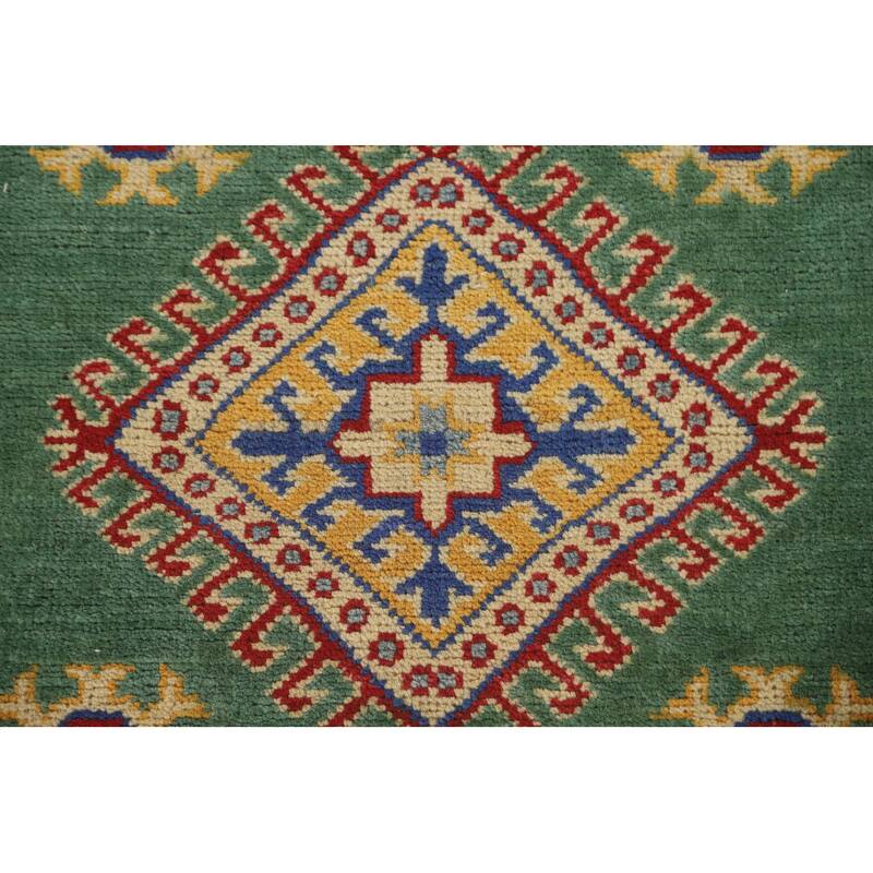Green Kazak Runner Rug Hand-Knotted Wool Carpet - 2'8" x 16'3"