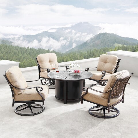 Aluminum 44in Fire Table Set with Four Swivel Rockers & Accessories