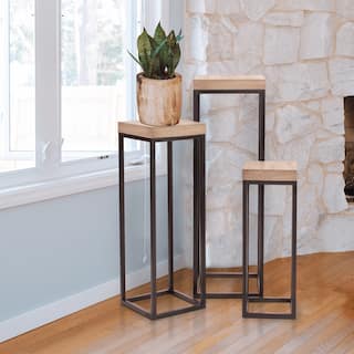 Allan Andrews Neutral Wood & Metal Pedestal Accent Tables - Set of 3