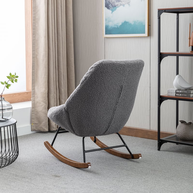 Tufted Upholstered Padded Seat Rocking Chair-Boucle
