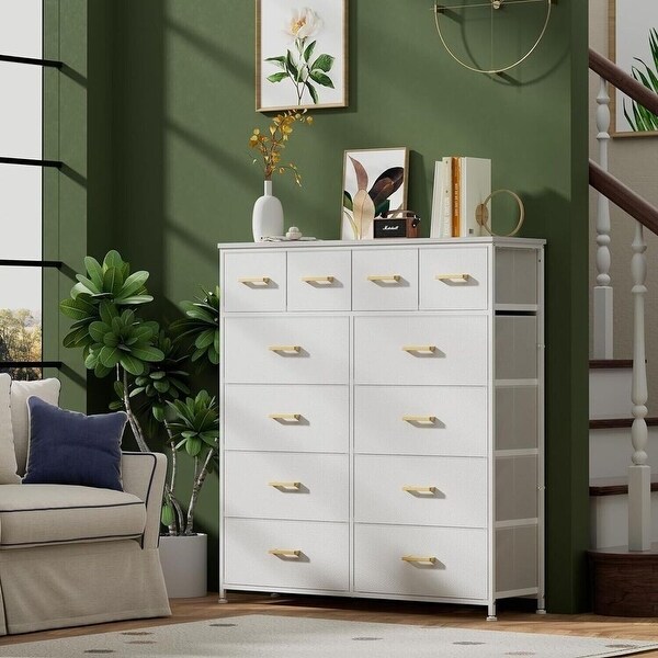 Large Tall Dresser with 12 Drawers for Closet Bedroom Living Room Wooden Top White 12 Drawer