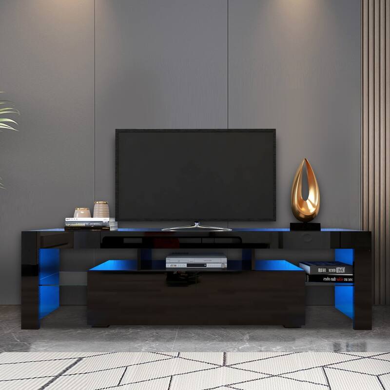 GDF Studio - Hermey Modern Entertainment TV Stand with LED Lights and Storage