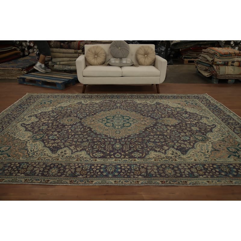 Hand Knotted Oriental 100% Wool Carpet Traditional Floral Purples Tabriz Area Rug - 11' 3'' X 8' 2''