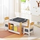 preview thumbnail 1 of 5, Kids' Table & Chairs 4-in-1 Wooden Activity Set w/2-Layer Bookshelf