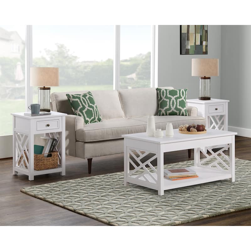 Porch & Den Altadena Coffee Table and Two End Tables with Drawer - White