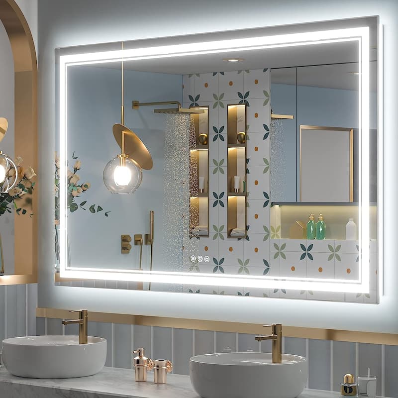 Keonjinn LED Front Light and Backlit Bathroom Vanity Wall Mirror, 3 Color Temperatures, Anti-fog