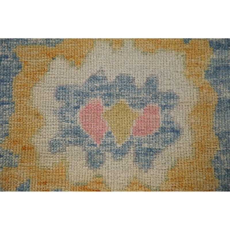 Vegetable Dye Blue Oushak Turkish Runner Rug Handmade Wool Carpet - 2'10"x 12'11"