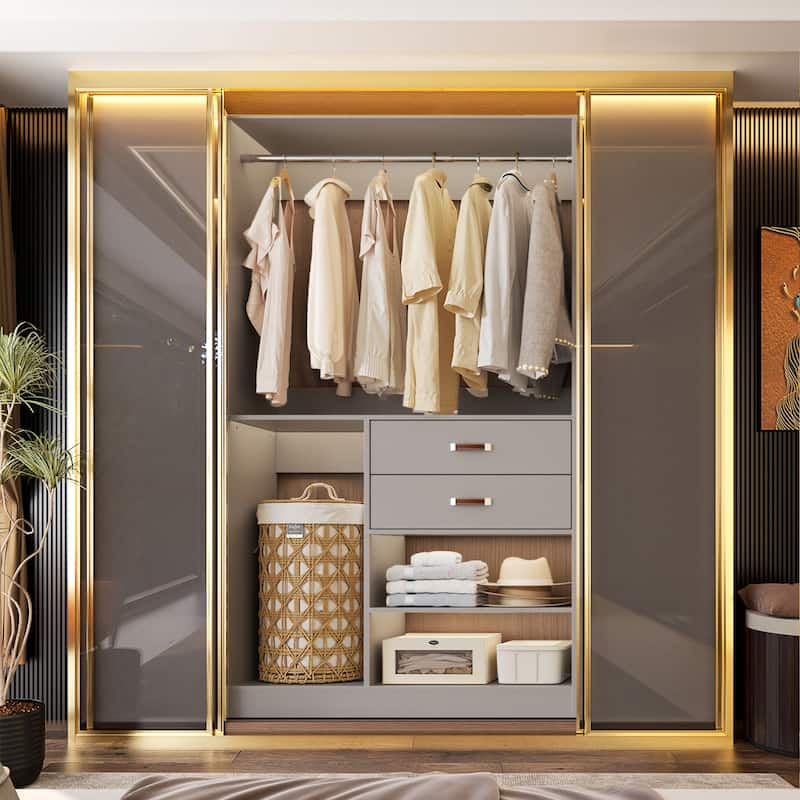 40'' Large Closet System with Shelves and 2 Drawers, Freestanding Closet Organizer with Hanging Rods