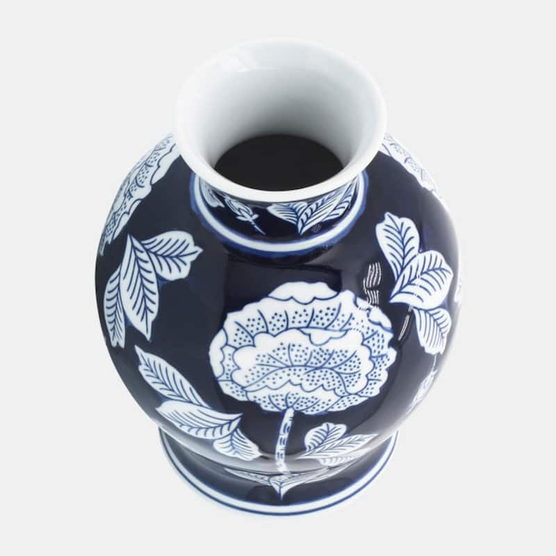 Floral Chinoiserie Ceramic Vase - 9" - White and Blue