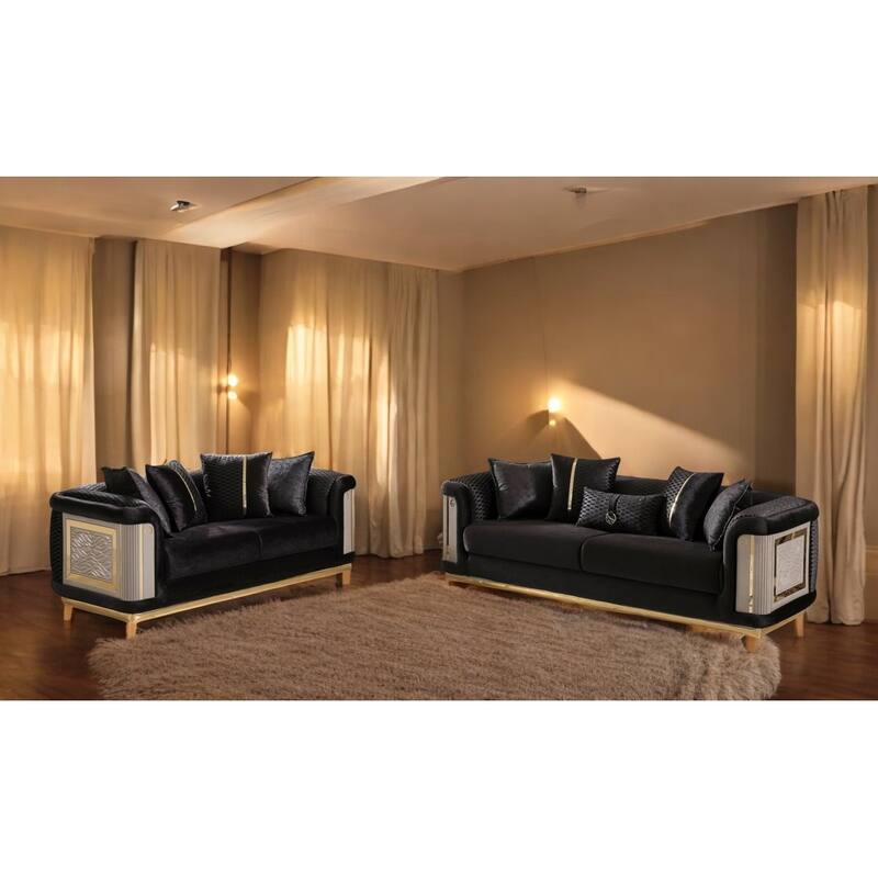 Luresta 2 Pieces Living Room Sets 1 Sofa 1 Love seat - Black