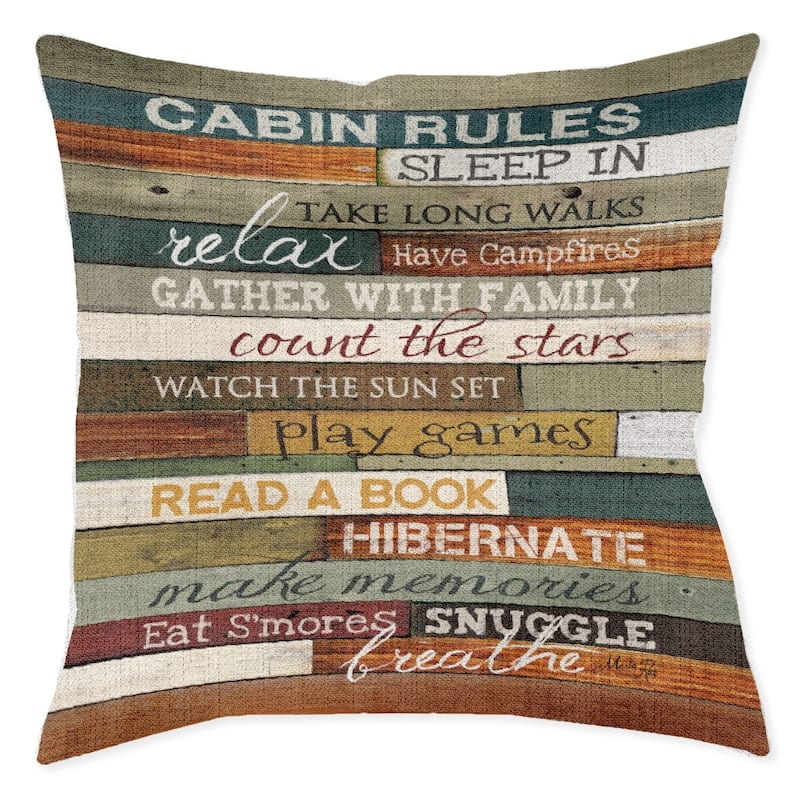 Laural Home Cabin Rules 17" x 18" Woven Decorative Pillow