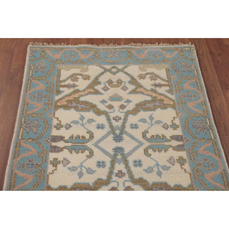 Earth Tone Oushak Runner Rug Hand-Knotted Wool Carpet - 2'7"x 7'9"
