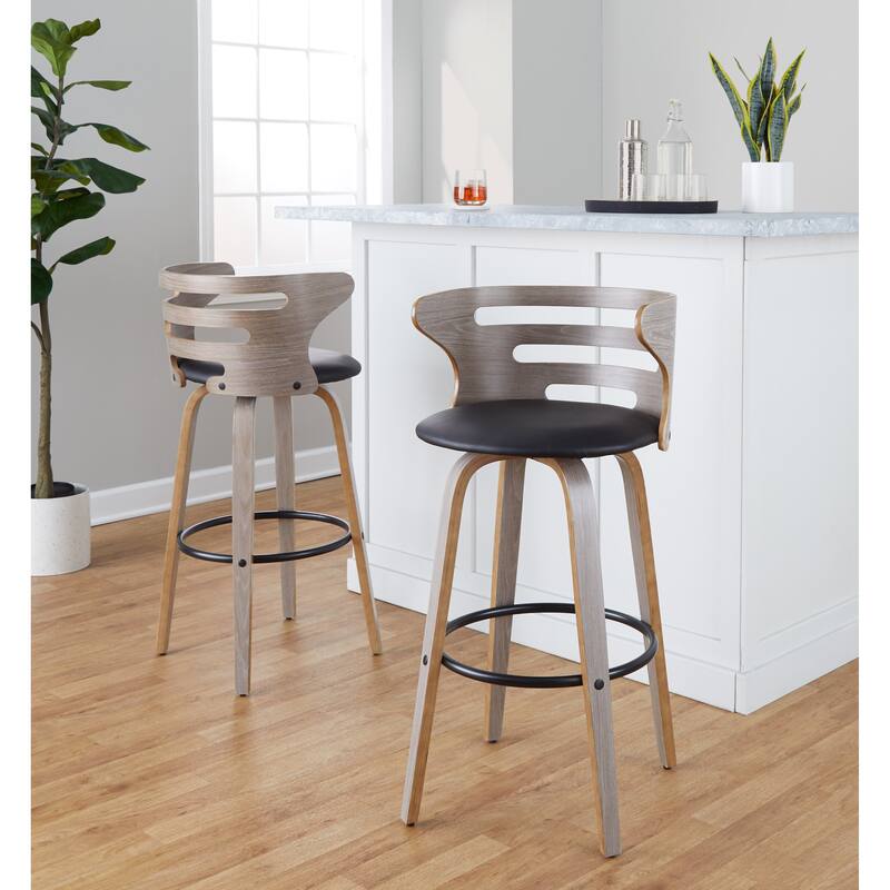 Carson Carrington Cranagh 30" Fixed-Height Bar Stool with Bent Wood Legs & Round Footrest (Set of 2)