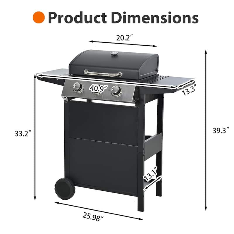 3-Burner Outdoor Portable Propane Gas Grill w/Top Cover Lid & 2-Wheel