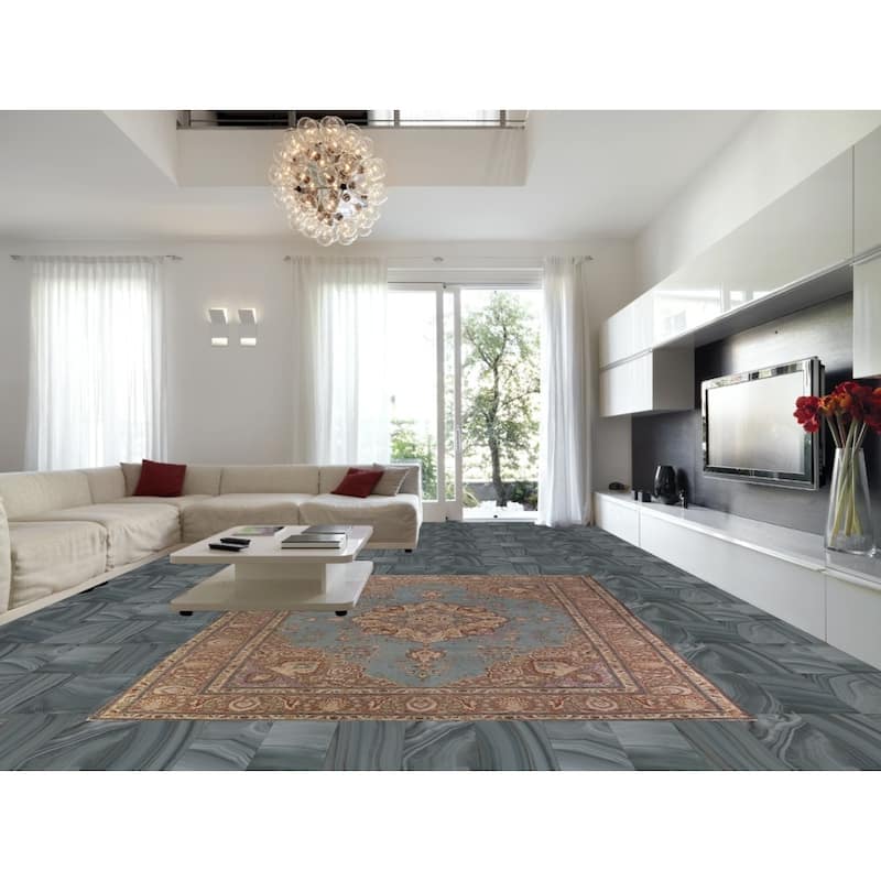 Blue Tabriz Persian Vintage Area Rug Handmade Wool Carpet - 9'6" x 12'8"