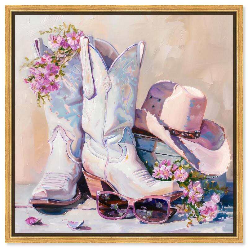 Spring Pink Cowboy Necessities Canvas by Art Remedy - Gold - 20" x 20"