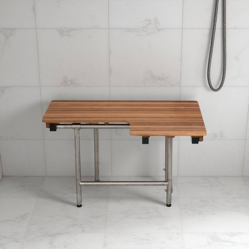 18" X 32" Brown Teak Rectangular Shower Bench With Legs - Brown