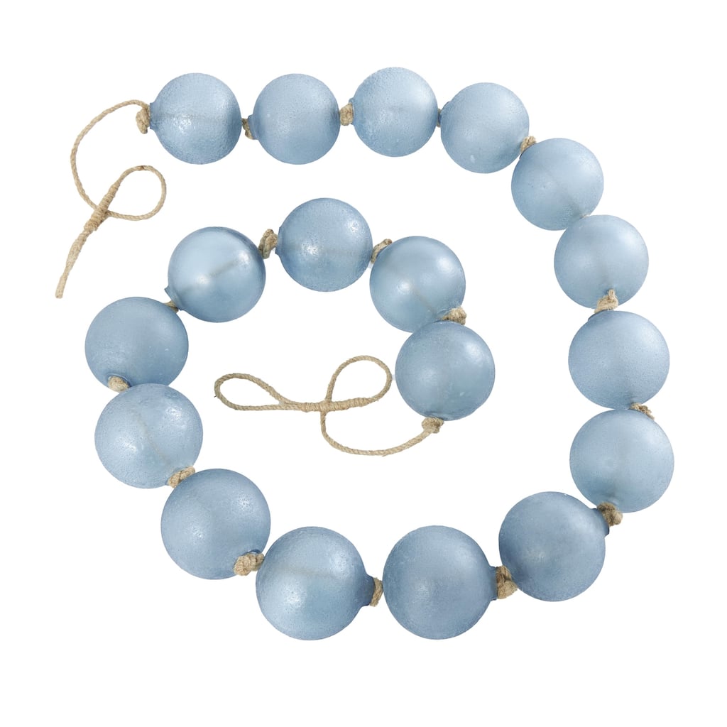 Glass Handmade Round Extra Long Frosted Orb Beaded Garland with Tassel with Knotted Jute Rope - Roche River Decor