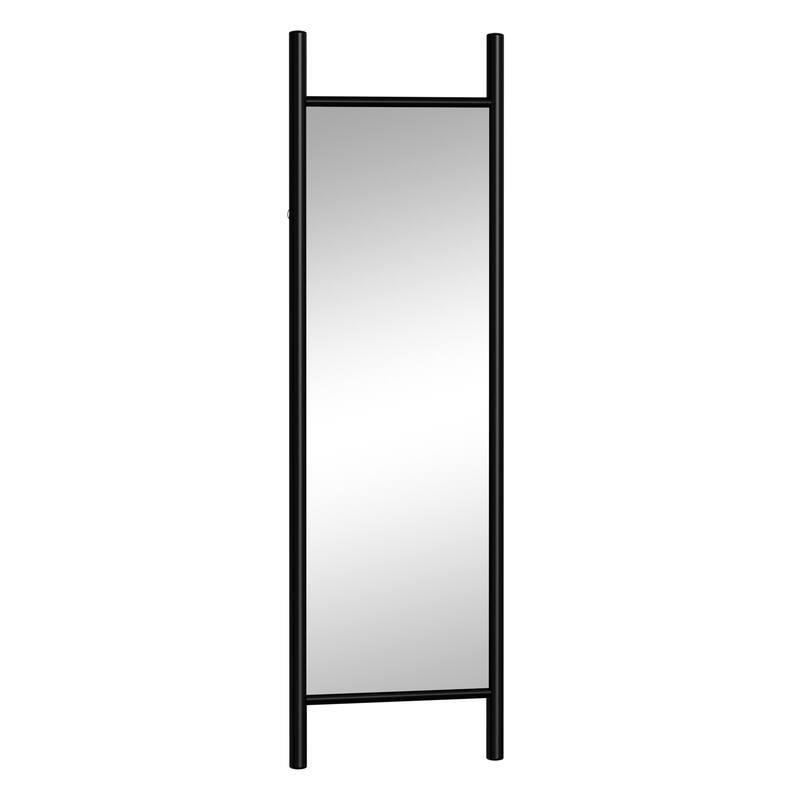 HomeRoots 64" Black Wood Leaning Ladder Framed Full Length Mirror - 21.26 in. x 64.17 in. x 1.18 in.